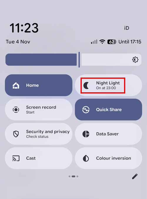 Tap the Night Light button to activate or deactivate the feature